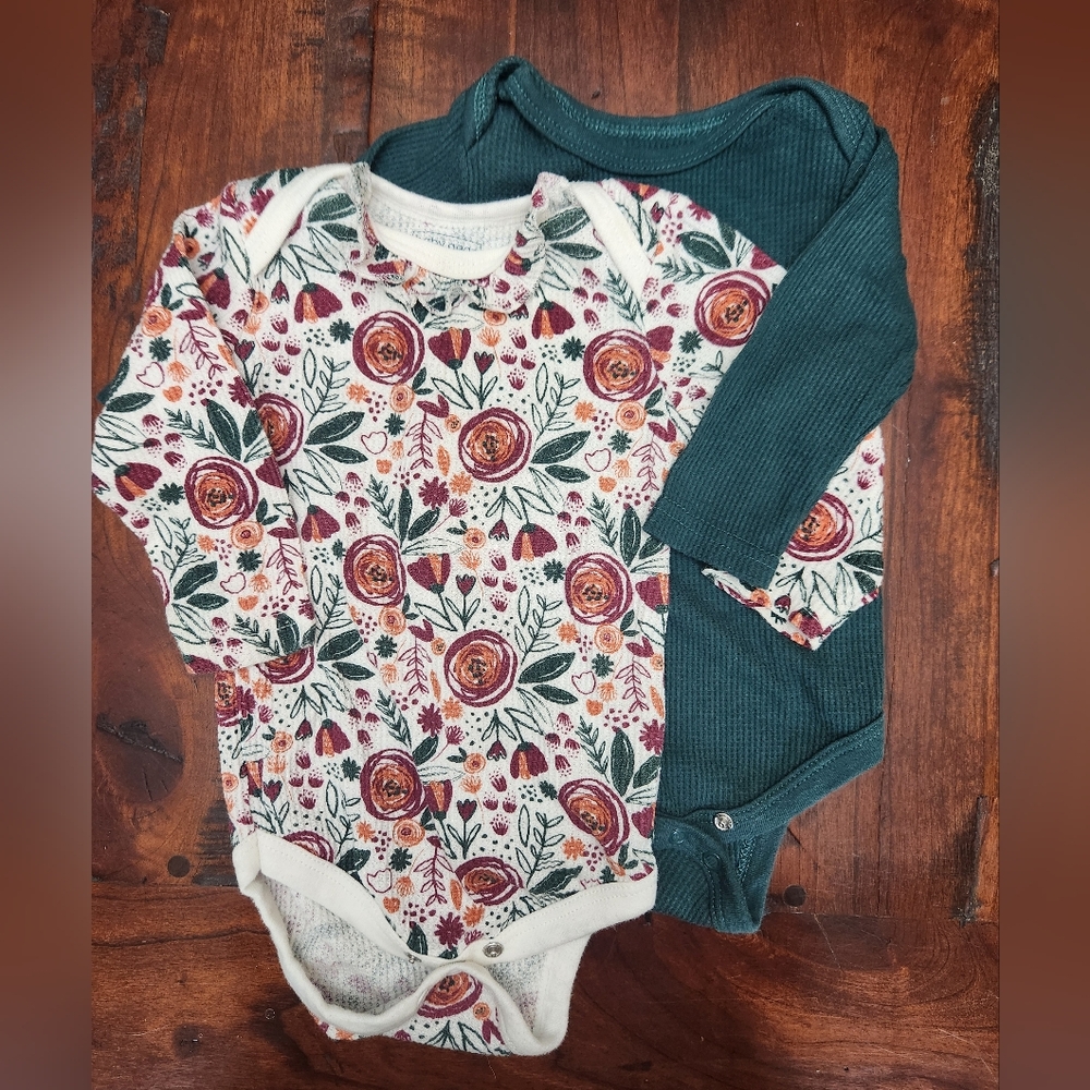 Thermal Floral and Forest Green Onesies